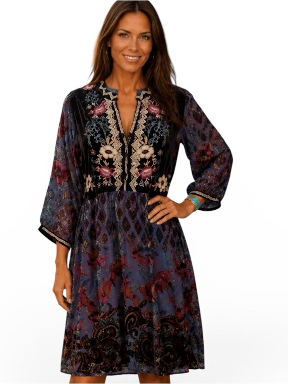 Johnny Was Clara Velvet Burnout Embroidered Floral Dress NWT (oversized)